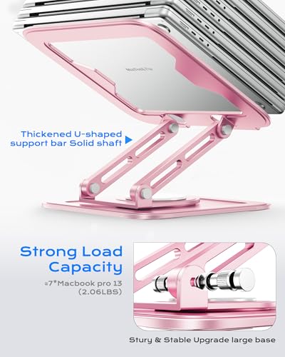 LOXP Adjustable Laptop Stand, Computer Stand with 360 Rotating Base | Ergonomic Laptop Riser Mount for Desk Foldable Protable Computer Desk Fits with MacBook Pro Air - color: Dreamy Pink