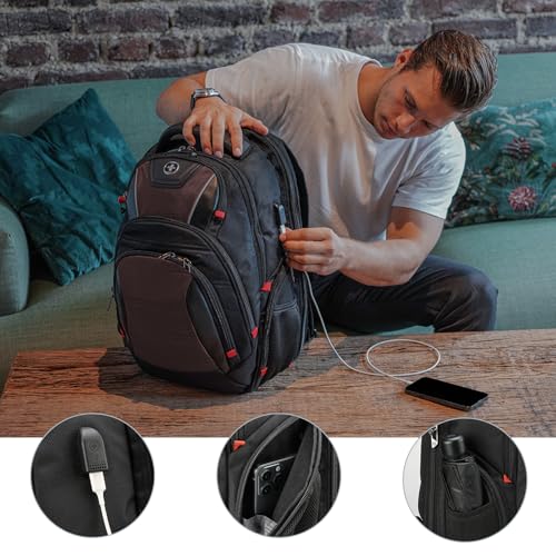 Swissdigital Design Men's Laptop Backpack for Women, Large Capacity Business Travel Bag Black/Brown | J14-32 - color: Black/Brown