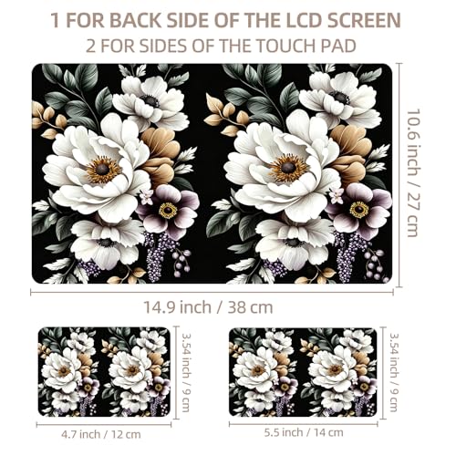 Universal Laptop Skin Sticker for 12/13/14/15.6 Inch Laptops, Reusable Vinyl Laptop Decal Cover, Waterproof Scratch Resistant Notebook Skin with 2 Wrist Pads,Watercolor White Roses - color: Watercolor White Roses