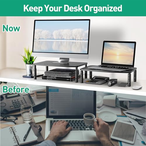 Zimilar 2 Pack Monitor Stands, 3 Height Adjustable Riser for Laptop, Printer, iMac, PC, Premium Metal Stand for 2 Monitors