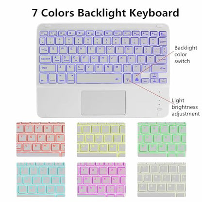 Wireless Backlit Bluetooth Keyboard with Touchpad,10 inch Ultra Slim 7Colors Backlit Portable Rechargeable Keyboard with Trackpad for IPad/IPad Pro iOS Android Tablets Windows Laptop PC(White) - color: white
