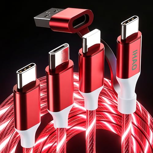 IHAO Multi Connectors Fast Charging Cable 6 Combinations in One Cable USB A/Type C to USB C/Micro USB Cord Lighted Up LED Flowing Compatible with Most of Electric Device-39 Inches Red - color: 6IN1 Multi Ports LED Red