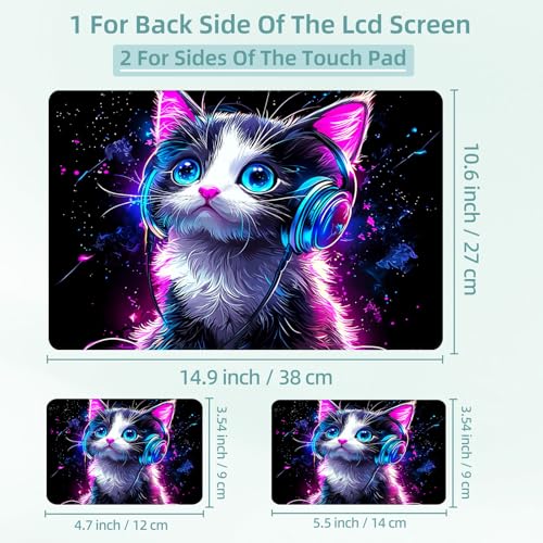 Universal Laptop Skin Decal, 3-Piece Vinyl Protector for 12 13 14 15.6" Notebook, Waterproof Anti-Scratch, Easy Trim & Bubble-Free Finish, Cat Wearing Headphones - color: Cat Wearing Headphones