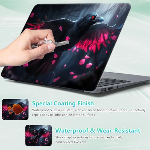 Laptop Skin Sticker Decal 12"-15.6" Universal Laptop/Notebook/Netbook Vinyl - Waterproof Scratch Resistant,Fits HP Dell Lenovo MacBook,2 Free Wrist Pads,Easy Apply & Remove,Crow Pink Forest - color: Crow Pink Forest