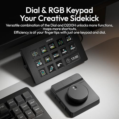 ULANZI D100H Video Editing Keyboard with Dial Knob Wireless Bluetooth | 7 in 1 Power Customizable Macro Keypad Controller with Tactile Feedback for Beginners/Mac/PC, Photographers & Video Creators