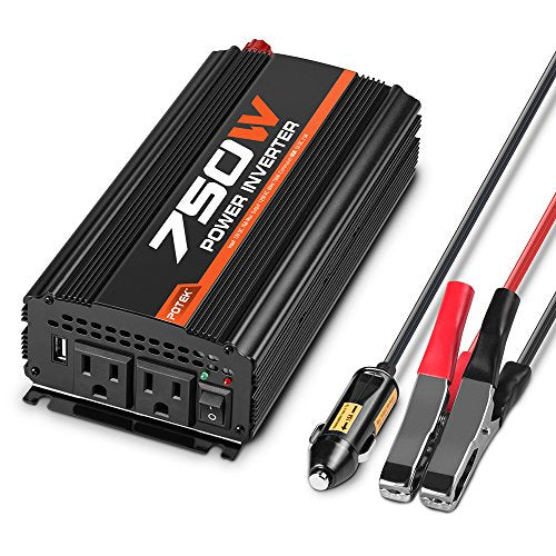 POTEK 750W Car Power Inverter DC 12 V to AC 110V Dual AC Charging Ports / 2A USB Ports for Laptop, Smart Phone - size: 750W-MSW