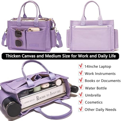 ZHMO Canvas Tote Bag for Women,Women's Bags Crossbody Bags Work Laptop Tote Bag Large Handbags Purse for Travel Nurse Teacher - color: New Upgrade Plus Purple With Compartments and Inner Cup Holders