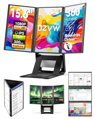 Triple Laptop Screen Extender, 15.6" FHD 1080P Quad Monitor | Three Screen Combine into One Portable Monitor, Driver & Power Required, Compatible with Windows Mac - size: 15.6"