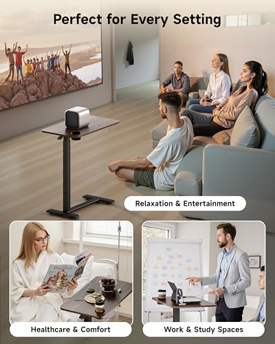 BIZUM Adjustable Bedside Table with Swivel Hidden Wheels Pneumatic Rolling Desk Mobile Standing Desk with Cup Holder for Hospital Home(27.6"x15.8" Walnut) - color: Walnut, size: 27.6"x15.8"