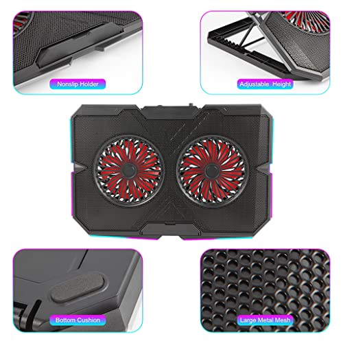 Gaming Laptop Cooler Turbo Fan 7 Heights Notebook Cooling Base 2 USB Port Fits 11-18 Inches Turbo Fan