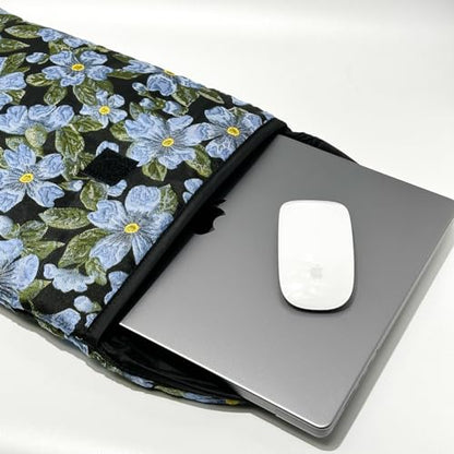 Puffy Laptop Sleeve 11-12 Inch, Soft Laptop Case, Blue Flower | Compatible with 15-16 Inch Macbook Pro/Air, Asus/Dell Xps/Lenovo Laptops, Protective Carrying Bag for Women and Men - color: Blue Flower, size: 11/12