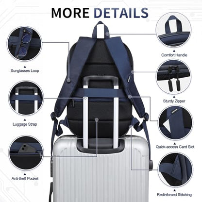 Small Inch Laptop Backpack, Expandable with USB Port, Water-Resistant for Work, College and Travel, Blue - color: Blue