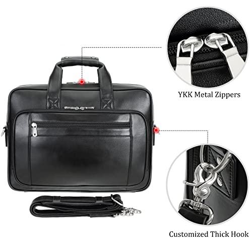 Men's Solid Thick Full Grain Leather 17.3" Laptop Briefcase Classic Messenger Bag Fit Business Travel | Solid - color: Black