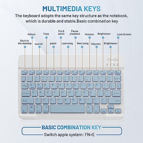 Bluetooth Keyboard and Mouse Combo Rechargeable Portable Wireless Keyboard Mouse Set for Apple iPad iPhone iOS 13 and Above Samsung Tablet Phone Smartphone Android Windows (10 inch Blue) - color: blue
