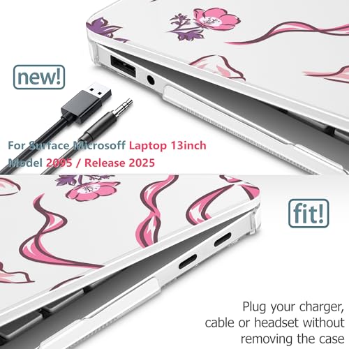 Mektron Printed Case for 2025 Microsoft Surface Laptop Windows 11 Copilot+ PC Surface Laptop 13 inch Touchscreen Display Cover Fits Model 2095, Flowers-Bows-Pink - color: Flowers-Bows-Pink
