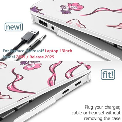 Mektron Printed Case for 2025 Microsoft Surface Laptop Windows 11 Copilot+ PC Surface Laptop 13 inch Touchscreen Display Cover Fits Model 2095, Flowers-Bows-Pink - color: Flowers-Bows-Pink