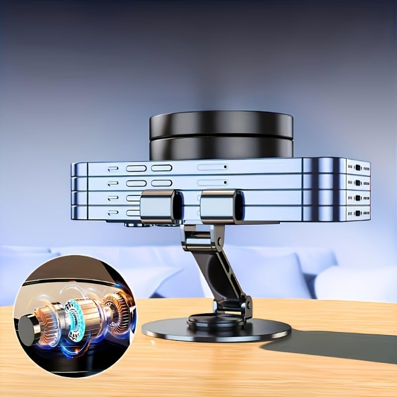 360° Rotating Metal Phone Stand, Foldable Adjustable Desktop Holder, Stable Universal Mount for All Smartphones & Tablets, Ideal Office/Home Desk Accessory(Gray) - color: Gray
