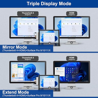 Surface Pro 9/10/11/X Docking Station, Surface Pro 11 USB Hub with 4K HDMI, USB-C Thunderbolt 4 (Display+Data+100W PD), 2 USB 3.0, 3.5mm Audio, SD/TF Card Slot for Surface Pro 9/10/ 11/ X - color: Silver