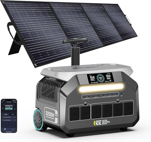 IEE 3200W Portable Power Station P3200 with 1x200W Solar Panel, 2048Wh Solar Generator, 1800W AC Charging, AC Outlets x 4, LiFePO4 Battery Power Station for Home Backup, Camping, RV, Emergency