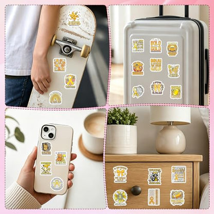 100 Pcs Childhood Cancer Awareness Stickers Childhood Cancer Items | Childhood Cancer Awareness Items, Yellow Ribbon Design, Waterproof Vinyl, Bow Sunflower Decals for Luggage Laptop Journaling - style: Childhood Cancer Awareness