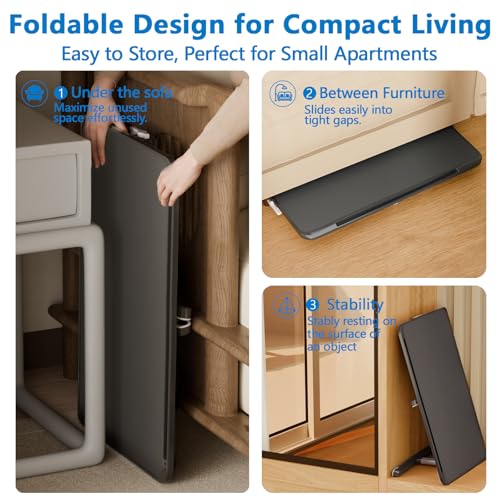 Potuopy Lap Desk Combo, Adjustable Foldable Bed Tray Table with Storage Drawer & Wood Grain Surface, Laptop Stand with Cushion, Wrist Pad, 2 Upgraded Mouse Pads, Tablet & Phone Slots, Supports 17" Lap