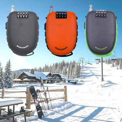 Bosvision Ultra-Secure 4-digit Combination Lock with 3 Feet Retractable Cable for Bike, Ski, Snowboard and Stroller - color: Black