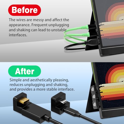 AGVEE 180 Degree USB-C to C Adapter & U-Shaped Mini HDMI to HDMI Converter | Angled HDMI 2.0 4k@60HZ Coupler Extender Extension Adaptor Accessories for Portable Display Monitor - size: 1 Pack Long Side Inward