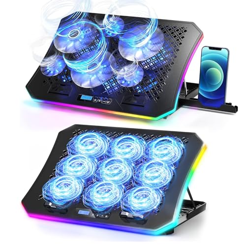 KeiBn 6 Fans & 8 Fans Blue Laptop Cooling Pad, Laptop Cooler for 15.6-17.3 Inch Laptops with 7 Height Stands, 2 USB Ports,10 RGB Modes