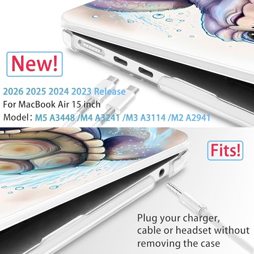 Mektron for 2026/2025/2024/2023 MacBook Air 15 INCH M5 A3448 /M4 A3241 /M3 A3114 /M2 A2941 Case, Printed Plastic Hard Shell Cover with 15.3" Liquid Retina Display Touch ID, Cute Turtle - color: Cute Turtle