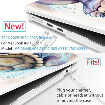 Mektron for 2026/2025/2024/2023 MacBook Air 15 INCH M5 A3448 /M4 A3241 /M3 A3114 /M2 A2941 Case, Printed Plastic Hard Shell Cover with 15.3" Liquid Retina Display Touch ID, Cute Turtle - color: Cute Turtle