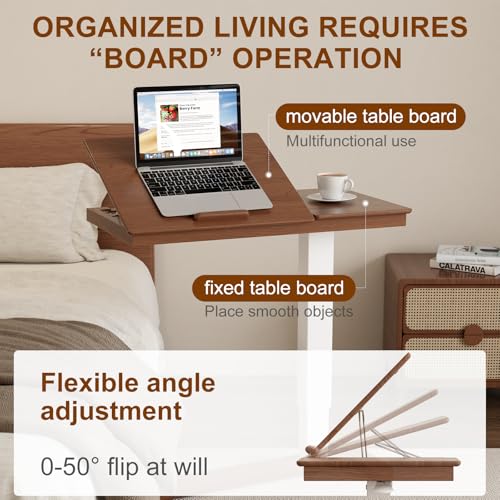 Solid Wood Overbed Bedside Table with Wheels, Adjustable Medical Tilt Top Hospital Bed Table Over The Bed, Rolling Laptop Desk, Mobile Standing Desk for Hospital and Home Use (Walnut) - color: Walnut