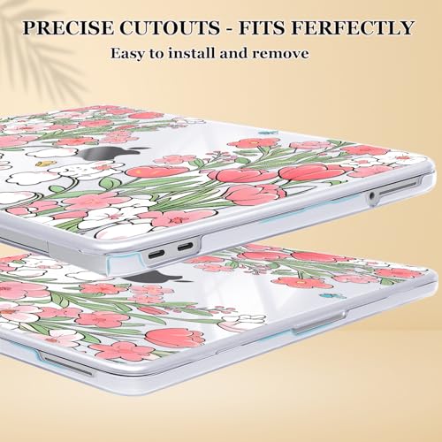 Compatible with MacBook Neo 13 inch Case 2026 Release A3404 Cover, Ultra-Thin Pattern Plastic Hard Shell Case Keyboard Cover Screen Protector Dust Plug, Flowers & Cute Rabbits - color: Flowers & Cute Rabbits
