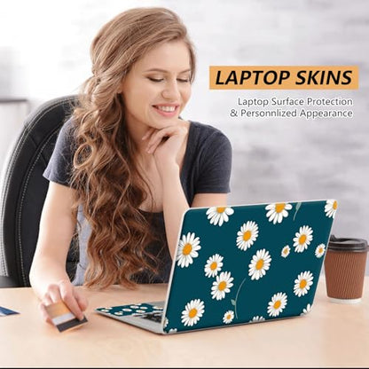 Laptop Skin Sticker for 12.1”-15.6“ Laptops (Fits 13”, 13.3”, 14”, 15”, 15.4”) | Protective Universal Reusable Vinyl Art Decal Cover | Waterproof & Scratch-Resistant-White Daisies on Dark Teal - color: White Daisies on Dark Teal