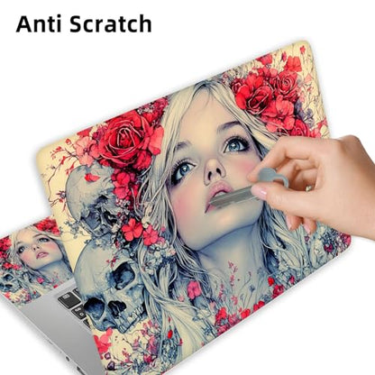 Aesthetic Laptop Skin Cover,12-15.6 Inch Universal Vinyl Sticker Decal,Floral Skull Girl Waterproof Scratch-Resistant Notebook Wrap,Removable Residue-Free Protector - color: Floral Skull Girl