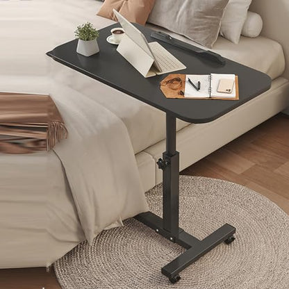 Rolling Standing Desk Tilting Overbed Table with Wheels Height Adjustable Tray Table for Laptop Bed Sofa Side Table, Single Baffle Strips.Svart-Black Table Legs - color: Svart, size: Black table legs