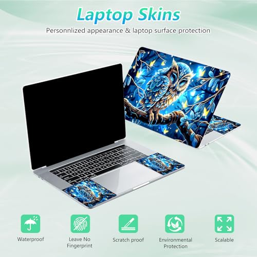 Laptop Skin Sticker Decal 12"-15.6" Universal Laptop/Notebook/Netbook Vinyl - Waterproof Scratch Resistant,Fits HP Dell Lenovo MacBook,2 Free Wrist Pads,Easy Apply & Remove,Blue Owl Cute - color: Blue Owl Cute