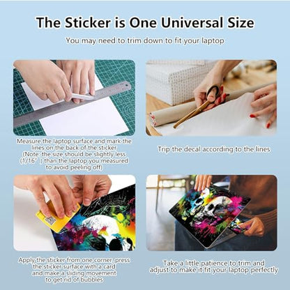 Universal Laptop Skin Sticker with 2 Wrist Pad Skins, Waterproof Scratch Resistant Vinyl Laptop Cover Decal, Cut to Fit for 11–15.6 Inch MacBook HP Dell Lenovo, Color Skull - color: Color Skull