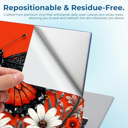 Reusable Universal Laptop Skin Sticker, Cut to Fit for 11.6–15.6 Inch Laptops, Waterproof Protective Film, No-Residue - Orange Butterfly - color: Orange Butterfly