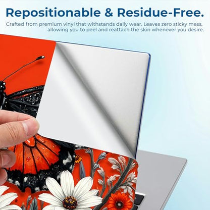 Reusable Universal Laptop Skin Sticker, Cut to Fit for 11.6–15.6 Inch Laptops, Waterproof Protective Film, No-Residue - Orange Butterfly - color: Orange Butterfly