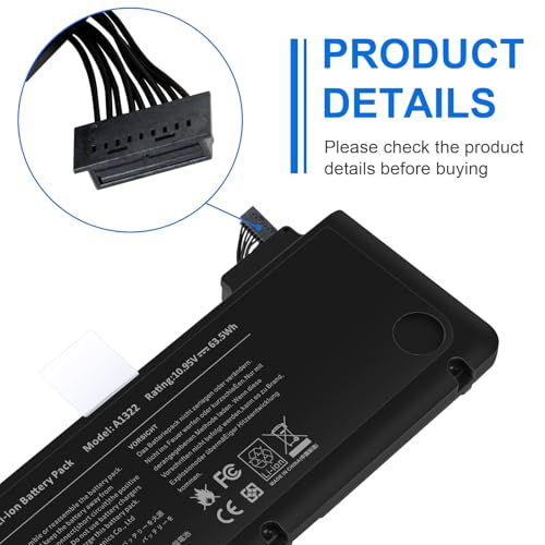 ASUNCELL A1322 A1278 Laptop Battery for MacBook Pro 13" Mid 2012 2010 Late 2011 Early 2011 661-5229 661-5557 020-6547-A 020-6765-A - size: A1322 9.65 * 5.04 * 0.81 in