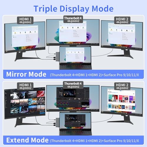 Surface Pro 11 Accessories Docking Station with Dual 4K@60Hz HDMI, USB-C Thunerbolt 4 (Display+Data+100W Charging), 2 USB 3.0, SD/TF, 3.5mm Mic, USB C Hub Adapter for Surface Pro 11/10/9/X - style: 8 in 1 Dock for Surface Pro 11/10/9/X