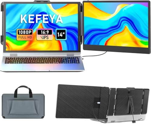 KEFEYA Laptop Screen Extender, 14" FHD 1080P IPS Laptop Monitor Extender Dual Screen, Portable Monitor for Laptops 13-17" with USB-C/HDMI Port, Plug n Play for Windows/Mac/Android/Switch/PS5 - size: 14” Screen Extender