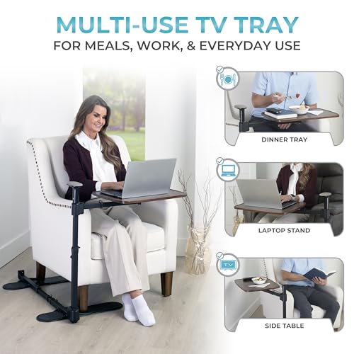 Stander Wonder Tray Plus, Adjustable Recliner Swivel TV Tray with Standing Handle for Seniors & Elderly Adults, Walnut Laptop Desk for Couches & Chairs, Mobility Aid Sit and Stand Assist
