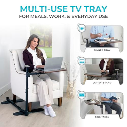 Stander Wonder Tray Plus, Adjustable Recliner Swivel TV Tray with Standing Handle for Seniors & Elderly Adults, Walnut Laptop Desk for Couches & Chairs, Mobility Aid Sit and Stand Assist