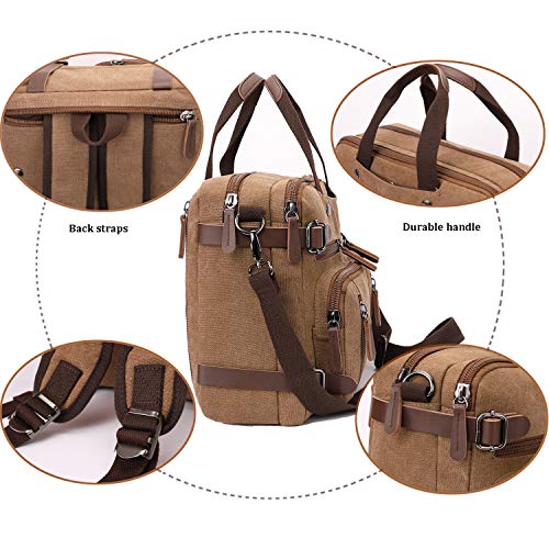 CROCOD 3 In 1 Canvas Convertible Laptop Bag for Men Women, 17.3 inch Laptop Messenger Bag Work Briefcase, Computer Shoulder Bag for Travel Business Office (17.3 Inch, Coffee) - color: Coffee