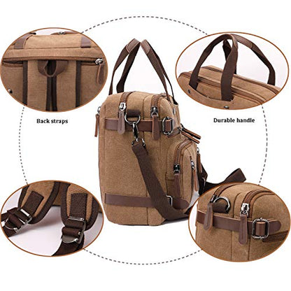 CROCOD 3 In 1 Canvas Convertible Laptop Bag for Men Women, 17.3 inch Laptop Messenger Bag Work Briefcase, Computer Shoulder Bag for Travel Business Office (17.3 Inch, Coffee) - color: Coffee