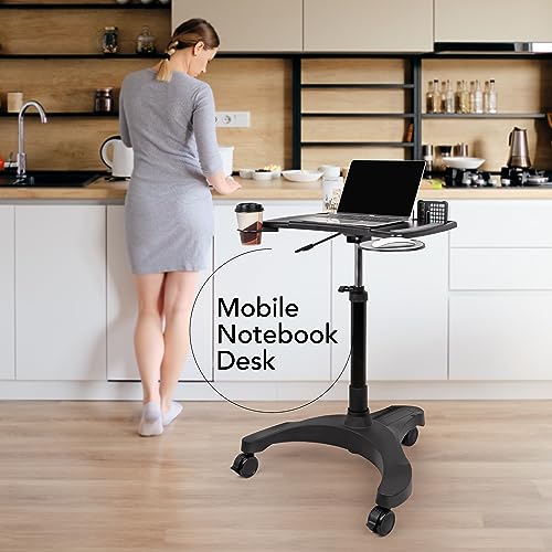 EHO Mobile Laptop Standing Desk Carts on Wheels with Stationery Storage, Pneumatic, Height Adjustable Rolling Stand, Sit to Stand Computer Cart, Workstation for Home, Office, Medical and School - style: Pro Desk