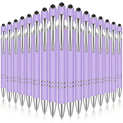 Zonon 38 Pieces Rubberized Ballpoint Pen with Stylus Tip Stylish Metal Pen Capacitive Styli with Soft Rubberized Grip, Black Ink for Most Devices(Purple) - color: Purple