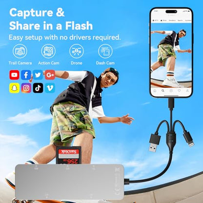 Memory Stick Pro Duo Reader for Lexar/Sony/Fuji - 5in3 Aluminum OTG Adapter for Memory Stick Pro Duo/XD/Compact Flash/SD/Micro SD Cards, Lightning USB C USB A Multi Card Reader for Camera/GoPro/Drone