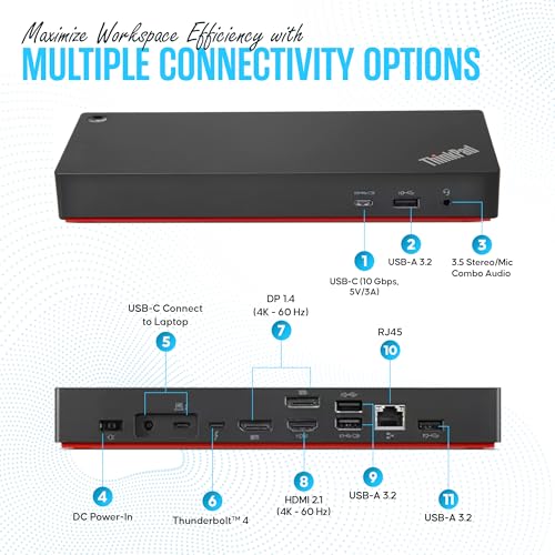 40B00135US Lenovo Docking Station Thunderbolt 4 Dock - Thinkpad Docking Station USB C with 135W, HDMI, DisplayPort & USB-C to C Cables